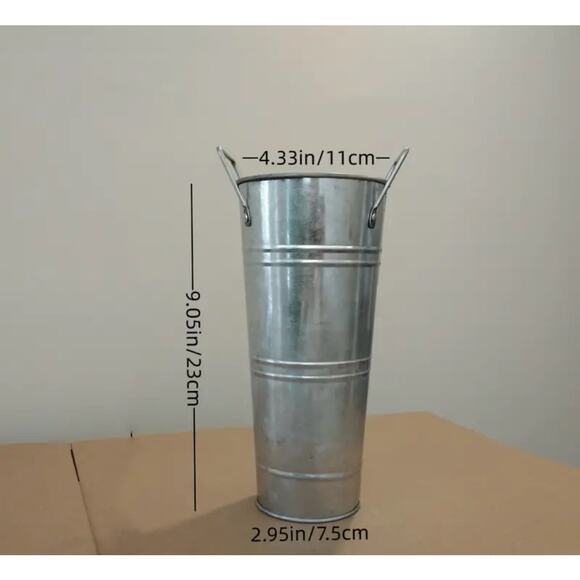 2pcs Galvanized Metal Flower Vases Buckets Floral Decor Rustic Farmhouse Style - Picture 4 of 4